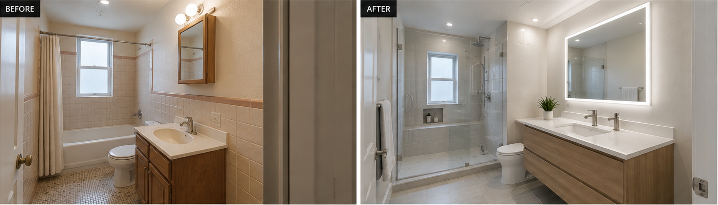 Bathroom before and after